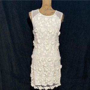 Thistle Pearl 10 NEW Anthropologie Dress Cream 3D Flowers Crochet Lace Overlay